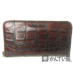 Miu Miu Round Zip Long Wallet Leather Brown